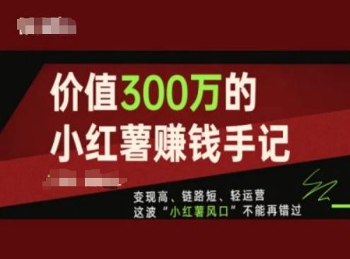 价值300万的小红书赚钱手记，变现高、链路短、轻运营，这波“小红薯风口”不能再错过-理想项目库