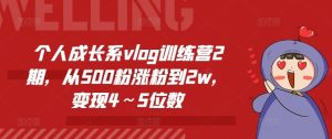 个人成长系vlog训练营2期，从500粉涨粉到2w，变现4～5位数-理想项目库