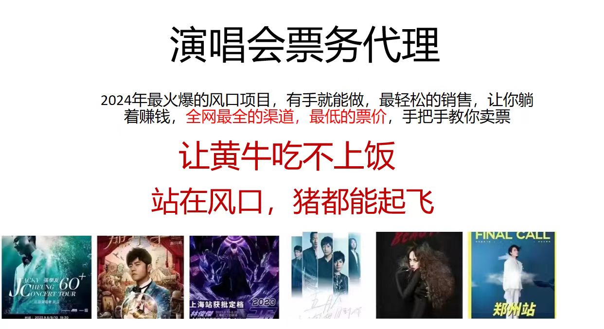 （11561期）2024演唱会低价票务代理，全网最低的票价，手把手教你卖票，日入2000+-理想项目库