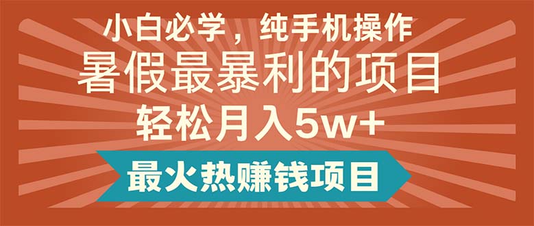 （11583期）小白必学，纯手机操作，暑假最暴利的项目轻松月入5w+最火热赚钱项目-理想项目库