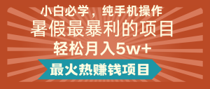 2024暑假最赚钱的项目,简单无脑操作,每单利润最少500+,轻松月入5万+-理想项目库
