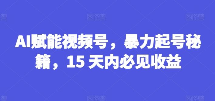 AI赋能视频号，暴力起号秘籍，15 天内必见收益【揭秘】-理想项目库