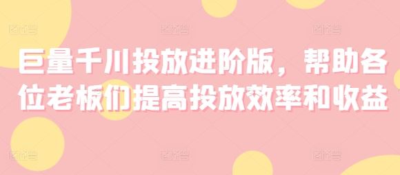 巨量千川投放进阶版，帮助各位老板们提高投放效率和收益-理想项目库