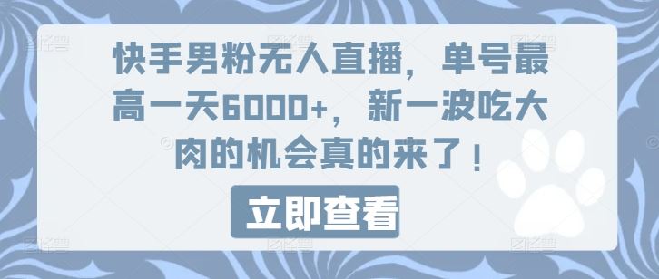 快手男粉无人直播，单号最高一天6000+，新一波吃大肉的机会真的来了-理想项目库