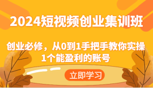 2024短视频创业集训班：创业必修，从0到1手把手教你实操1个能盈利的账号-理想项目库