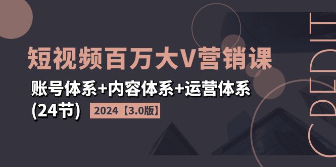 （11795期）2024短视频·百万大V营销课【3.0版】账号体系+内容体系+运营体系(24节)-理想项目库