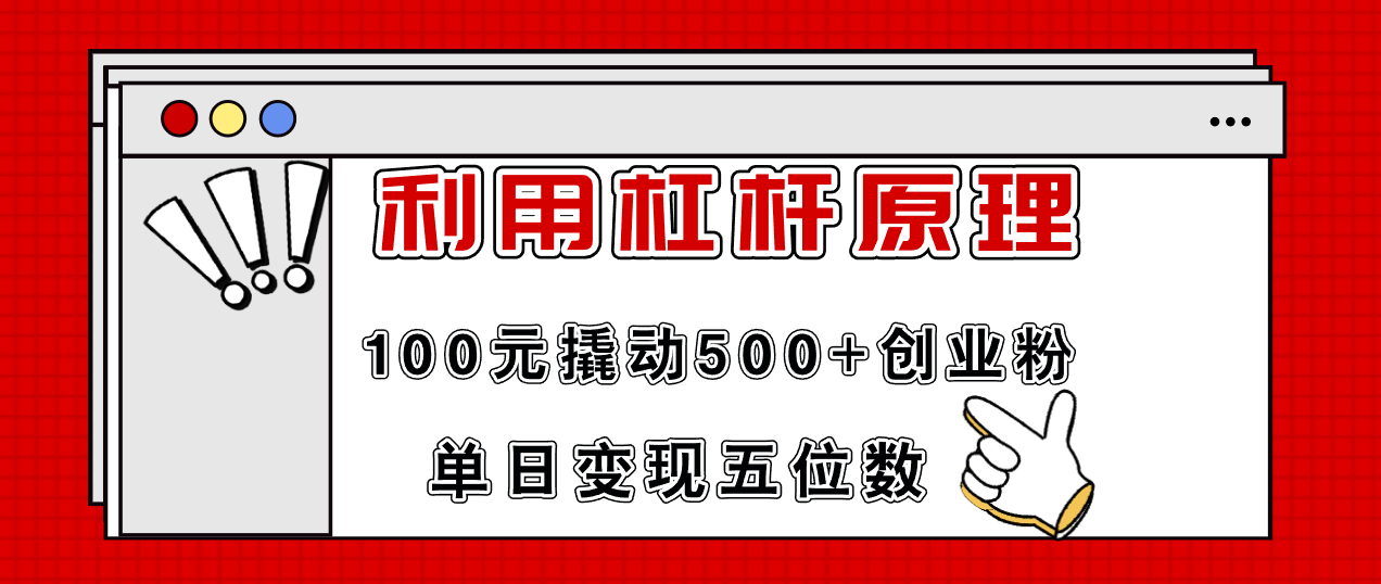（11859期）利用杠杆100元撬动500+创业粉，单日变现5位数-理想项目库