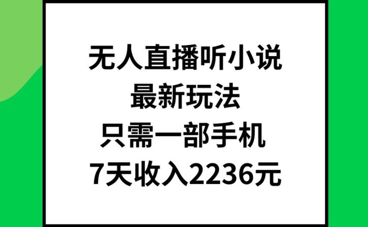 无人直播听小说最新玩法，只需一部手机，7天收入2236元【揭秘】-理想项目库