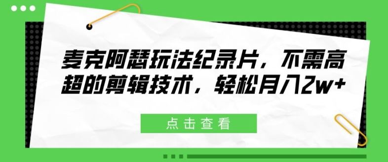 麦克阿瑟玩法纪录片，不需高超的剪辑技术，轻松月入2w+【揭秘】-理想项目库