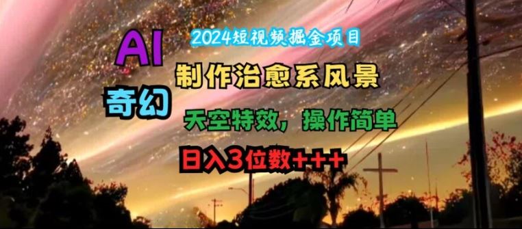 2024短视频掘金项目，AI制作治愈系风景，奇幻天空特效，操作简单，日入3位数【揭秘】-理想项目库