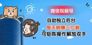 (11910期)微信视频号自助独立后台每天躺赚三位数可矩阵操作解放双手-理想项目库