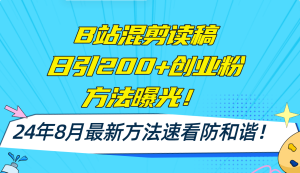 (11975期)B站混剪读稿日引200+创业粉方法4.0曝光,24年8月最新方法Ai一键操作 速…-理想项目库
