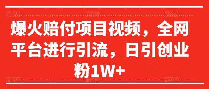 爆火赔付项目视频，全网平台进行引流，日引创业粉1W+【揭秘】-理想项目库