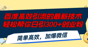 (12064期)百度高效引流的最新技术,轻松帮你日引300+创业粉,简单高效,加爆微信-理想项目库