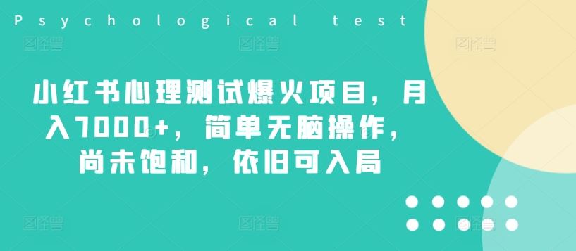 小红书心理测试爆火项目，月入7000+，简单无脑操作，尚未饱和，依旧可入局-理想项目库