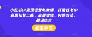 小红书IP变现运营私教课，打通红书IP变现任督二脉，底层逻辑、实操方法、战训结合-理想项目库
