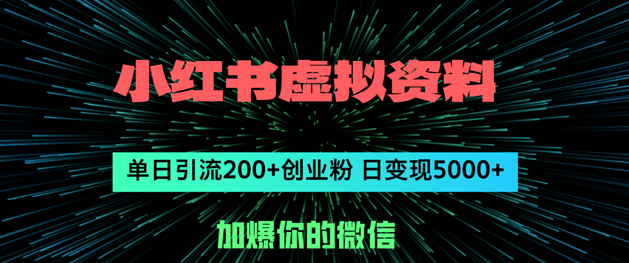 （12164期）小红书虚拟资料日引流200+创业粉，单日变现5000+-理想项目库