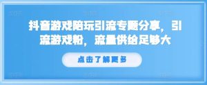 抖音游戏陪玩引流专题分享,引流游戏粉,流量供给足够大-理想项目库