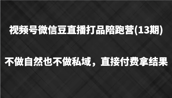 视频号微信豆直播打品陪跑(13期)，不做不自然流不做私域，直接付费拿结果-理想项目库