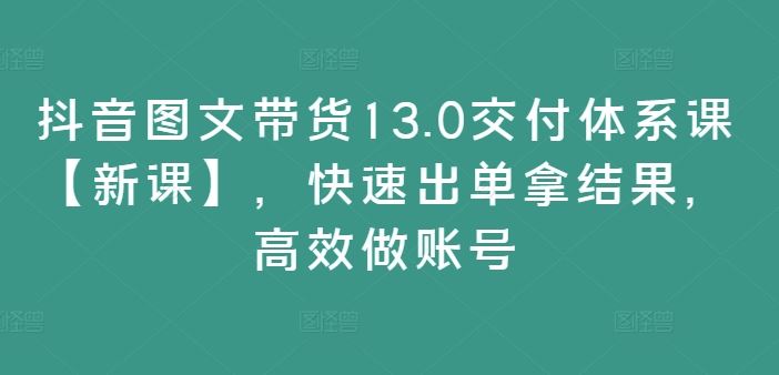 抖音图文带货13.0交付体系课【新课】，快速出单拿结果，高效做账号-理想项目库