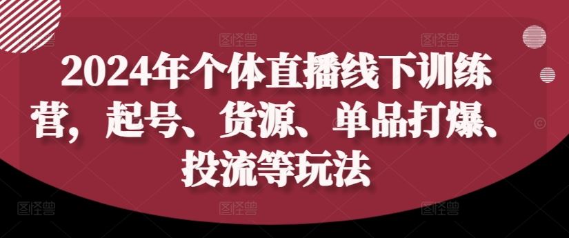 2024年个体直播训练营，起号、货源、单品打爆、投流等玩法-理想项目库