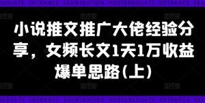 小说推文推广大佬经验分享,女频长文1天1万收益爆单思路(上)-理想项目库