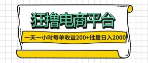 （12463期）一天一小时 狂撸电商平台 每单收益200+ 批量日入2000+-理想项目库