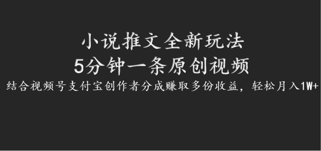 小说推文全新玩法，5分钟一条原创视频，结合视频号支付宝创作者分成赚取多份收益-理想项目库