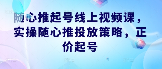 随心推起号线上视频课，实操随心推投放策略，正价起号-理想项目库