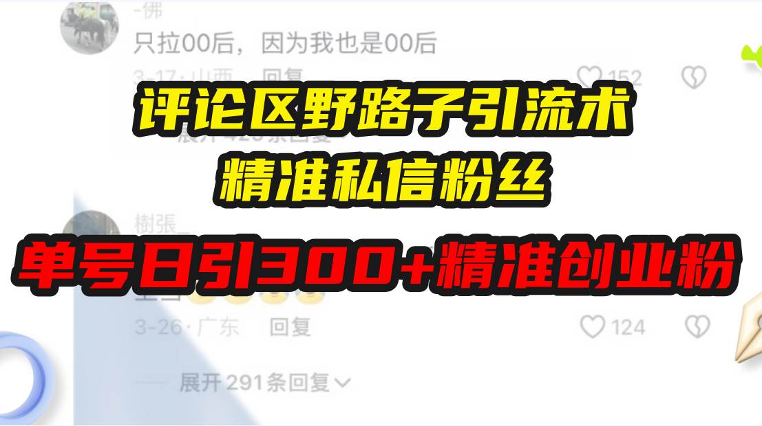 （13676期）评论区野路子引流术，精准私信粉丝，单号日引流300+精准创业粉-理想项目库