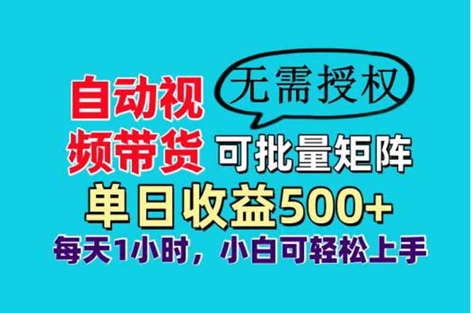 自动视频带货，可批量矩阵，单日收益500+、轻松实现睡后收益，小白可…-理想项目库
