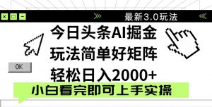 今日头条2025最新3.0玩法，思路简单，复制粘贴，轻松实现矩阵日入2000+-理想项目库