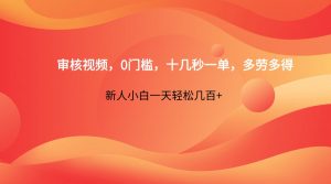 审核视频，0门槛，十几秒一单，多劳多得，新人小白一天轻松几百+-理想项目库