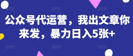 公众号代运营，我出文章你来发，暴力日入5张+【揭秘】-理想项目库