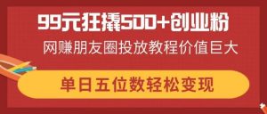 99元狂撬500+创业粉,网赚朋友圈投放教程价值巨大,单日五位数轻松变现-理想项目库