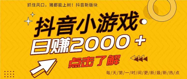 抖音小游戏，最新风口项目，亲测单游戏2000+感兴趣点击了解。-理想项目库