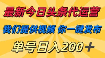 最新今日头条代运营，我们提供视频，你一键发布，单号日入200+【揭秘】-理想项目库