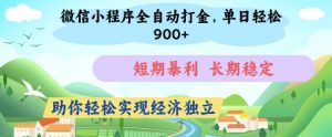 微信小程序全自动打金，单日轻松几张，短期暴利，长期稳定，助你轻松实现经济独立【揭秘】-理想项目库