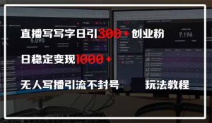 直播写写字日引300+创业粉，日稳定变现600+无人写播引流不封号，玩法教程-理想项目库