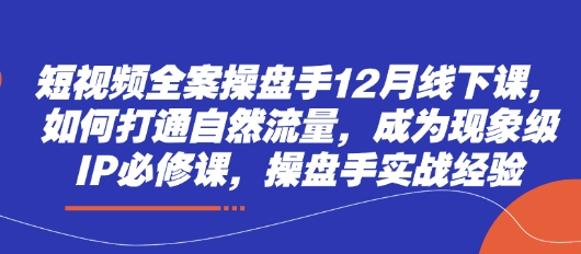 短视频全案操盘手12月线下课，如何打通自然流量，成为现象级IP必修课，操盘手实战经验-理想项目库