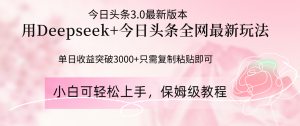 Deepseek结合今日头条全网最新玩法，单日收益突破3000+，只需要简单的…-理想项目库