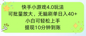 快手小游戏刷广告4.0玩法，项目可批量放大操作，手机有电有网即可。单…-理想项目库