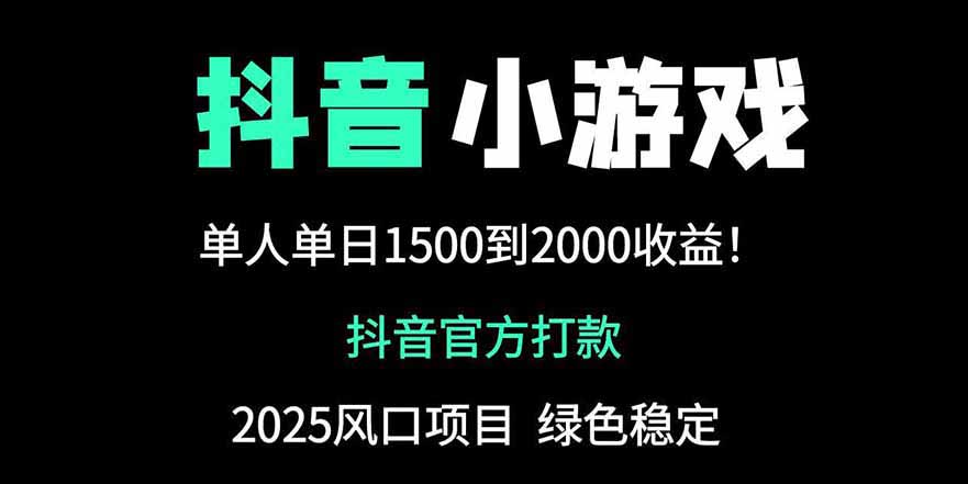 抖音官方小游戏2025全网最新玩法，暴利赚钱项目，单机日入2000+-理想项目库