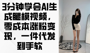 3分钟学会AI生成腿模视频,零成本涨粉变现,一件代发到手软-理想项目库