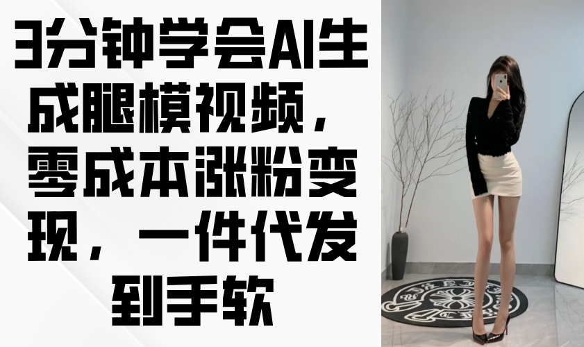 3分钟学会AI生成腿模视频，零成本涨粉变现，一件代发到手软-理想项目库
