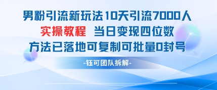 男粉引流新玩法10天引流7000人当日变现四位数可复制可批量0封号-理想项目库