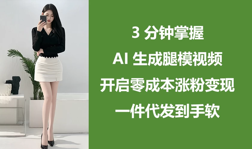 3分钟掌握AI生成腿模视频，开启0成本涨粉变现，一件代发到手软-理想项目库