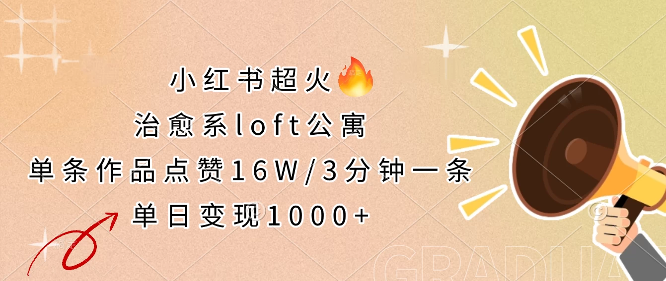 小红书超火的治愈系loft公寓，单条作品点赞16W，3分钟一条，单日变现1000+-理想项目库