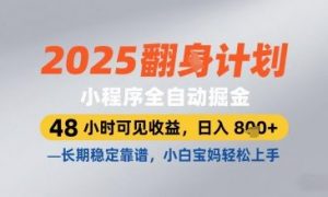 2025小程序全自动掘金，48 小时可见收益，日入8张，长期稳定靠谱，小白宝妈轻松上手【揭秘】-理想项目库