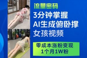 3分钟掌握AI生成俯卧撑女孩视频，零成本涨粉变现，1个月1W粉-理想项目库